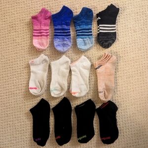 Women's athletic socks bundle, 12 socks - Adidas, Saucony, Reebok, size 5-7.5